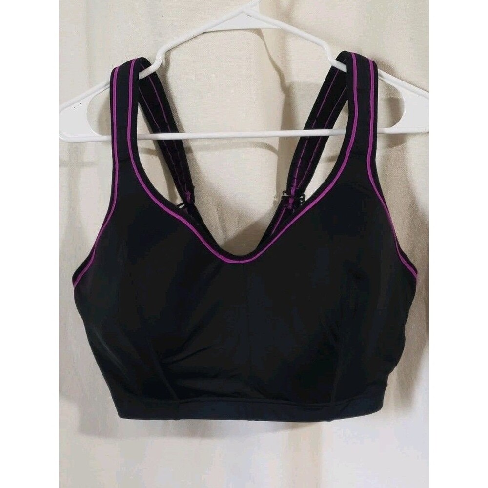 Sport by Cacique 42DDD Black Underwire Sports Bra Purple Trim Full Coverage